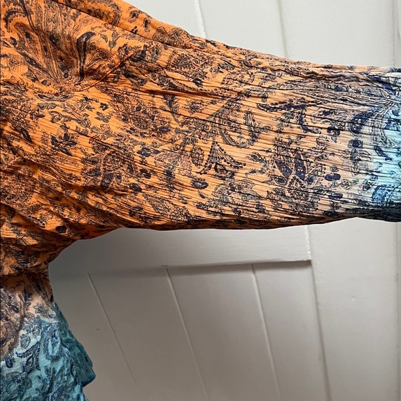 Pilcro Paisley Button-Front Blouse in Mustard and Blue - Picture 4 of 9